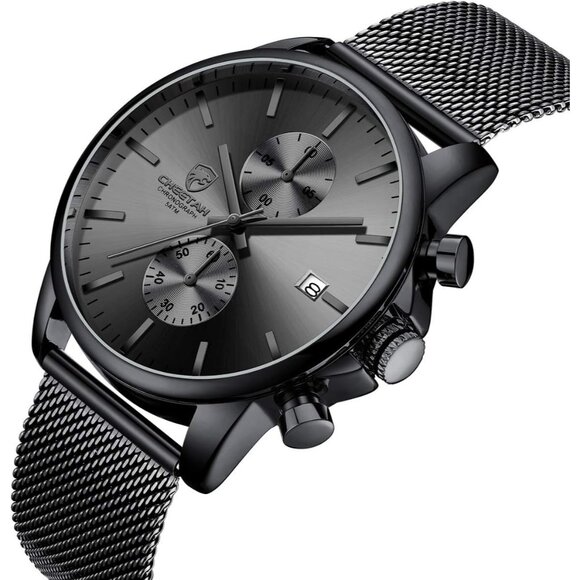 ⚡Black Men’s Watch Fashion Sport Quartz Analog Mesh Stainless Steel Waterproof - Picture 2 of 7